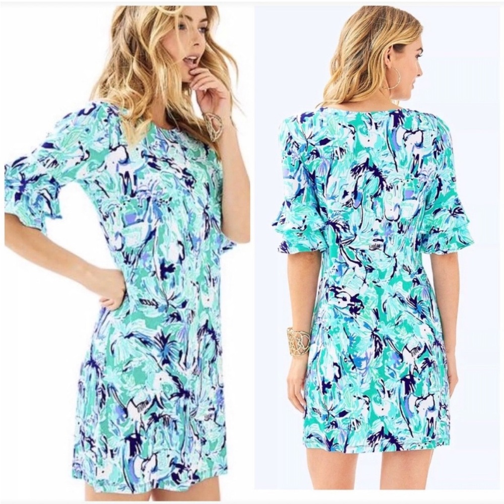 Lilly Pulitzer Lula Dress Tropical Turquoise Elephant Appeal